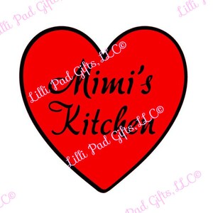 May include: Red heart-shaped graphic with black outline and the text "Mimi's Kitchen" in a stylized font.