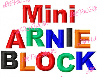 Mini Arnie Block - .5in. (half inch) - Bx - Machine Embroidery Font - BUY 2 get 1 FREE - Mini Fonts, mini font, block, lillipadgifts