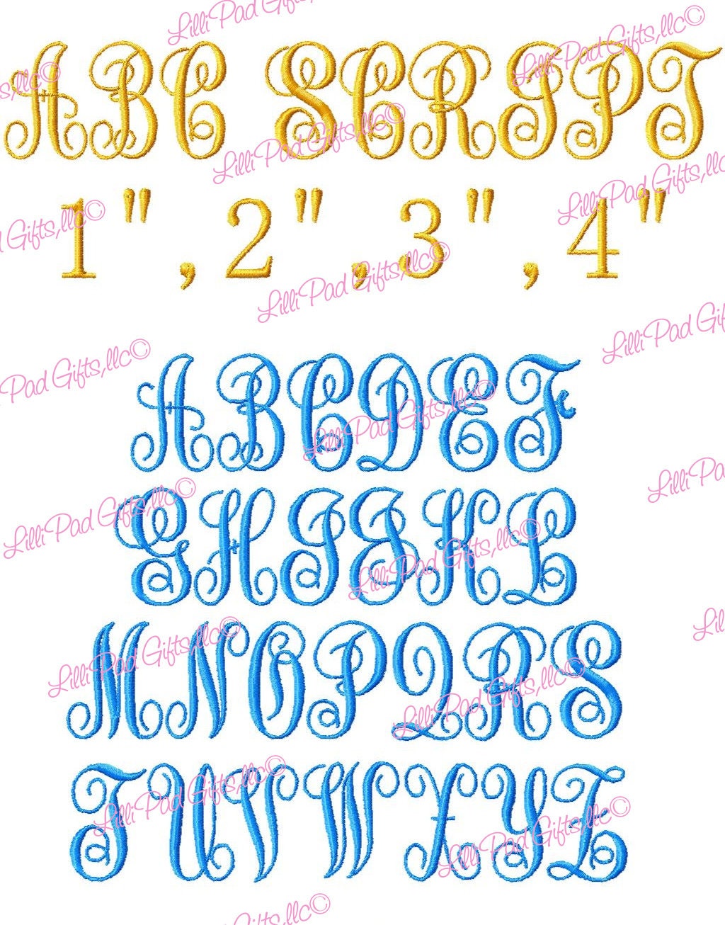 ABC Script - BX - Machine Embroidery Font - Sizes 1",2",3",4" BUY 2 Get ...