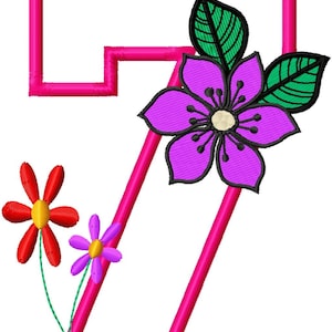 Flower Applique Numbers - Machine Embroidery Design - 4x4 Hoop,5&quot;,6&quot;,7&quot; and 5x7 Hoop