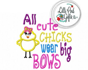 All cute Chicks wear big Bows - Applique - Machine Embroidery Design - 6 Sizes, Easter embroidery, bows embroidery, lillipadgifts