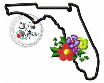 Florida-Flowers - Applique - Machine Embroidery Design - 5 Sizes, Florida embroidery design, state embroidery, lillipadgifts