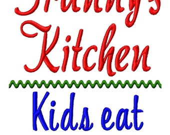 Granny's Kitchen - Kids eat FREE - Machine Embroidery Design - 8 Sizes, granny, grandma, kitchen, towel design, eat, embroidery design