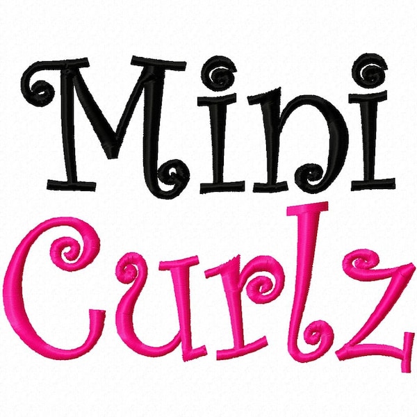 Mini Curlz - .5in. (half inch) - Machine Embroidery Font - BUY 2 get 1 FREE - Mini Fonts, curly embroidery font, curly font, girl font curlz