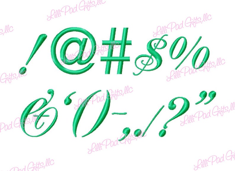 Puede incluir: Signos de puntuaci&oacute;n bordados en verde, incluyendo un signo de exclamaci&oacute;n, arroba, almohadilla, signo de d&oacute;lar, porcentaje, coma, ap&oacute;strofe, par&eacute;ntesis abierto, guion, punto, barra inclinada y comillas.