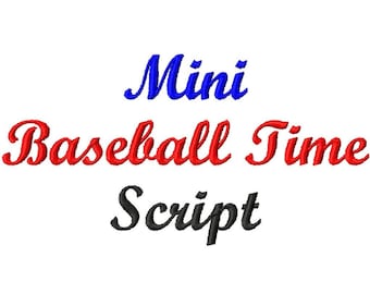 Mini Baseball Time Script - .5in. (half inch) - Machine Embroidery Font - BUY 2 get 1 FREE - Mini Fonts, baseball, small font, embroidery