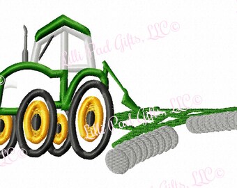 Tractor with Plow - Applique - Machine Embroidery Design - 4 sizes