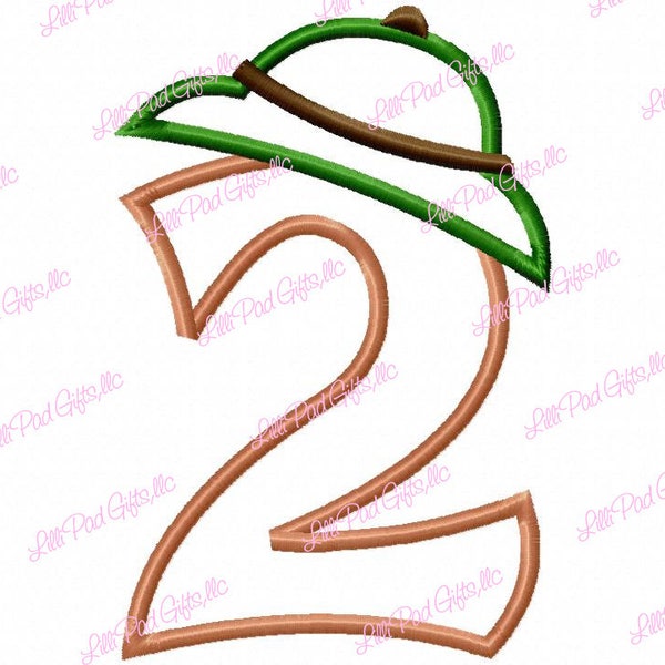 Zookeep Hat - 2 - Applique - Machine Embroidery Design - 9 sizes, zoo hat, animals, birthday number, 2, sun hat, zoo design instant download