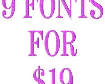 9 FONTS for 19  - Machine Embroidery Fonts - Regular Size Fonts 1-4in, special, 9 for 19, fonts, embroidery fonts