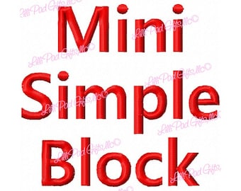 Mini Simple Block - Machine Embroidery Font - Sizes .5in. (half inch) BUY 2 get 1 FREE - Mini Fonts, block, embroidery font, lillipadgifts