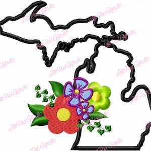 Michigan-Flowers - Applique - Machine Embroidery Design - 5 Sizes, State of Michigan, Michigan Embroidery Design, State Flower, Flowers