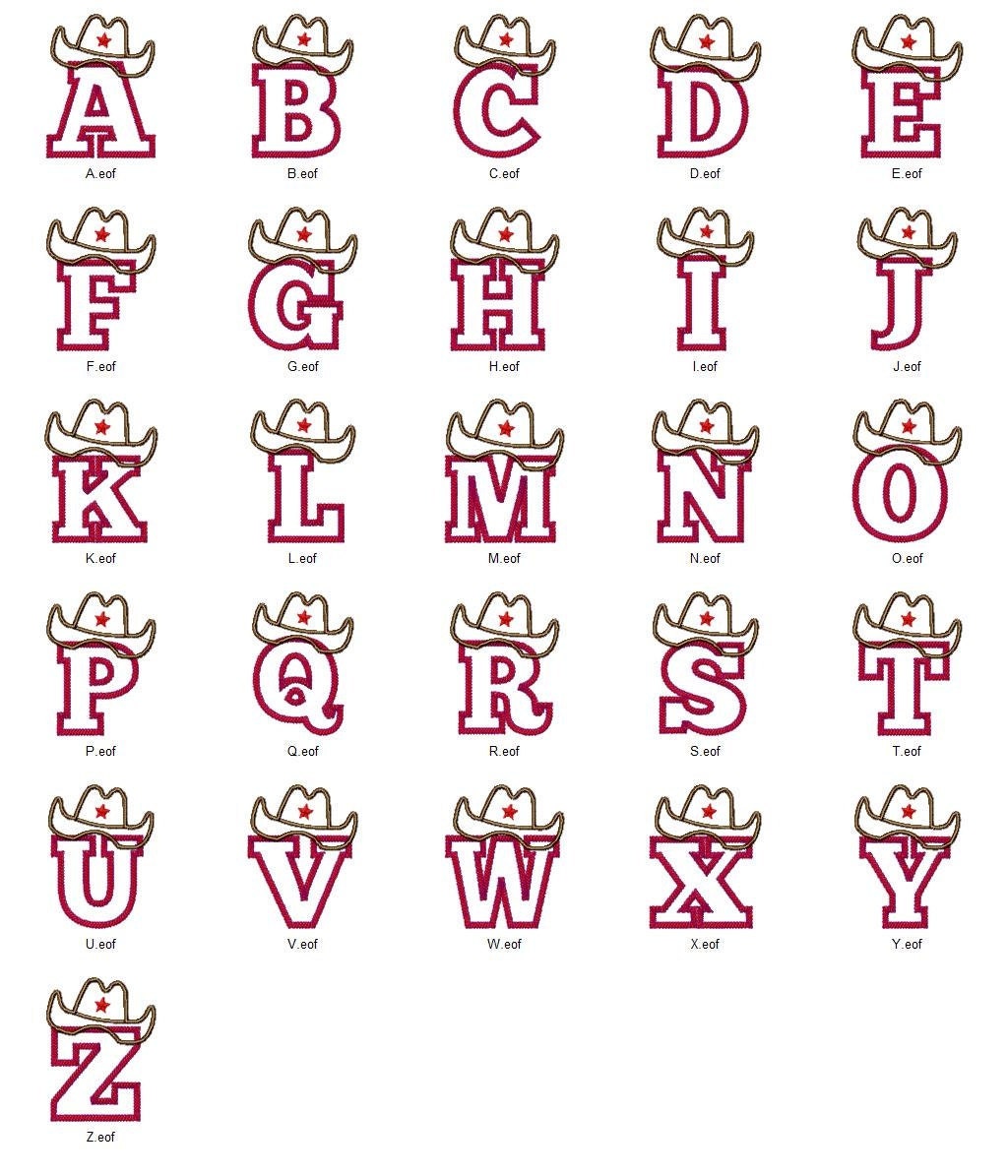 Rodeo Time Applique Font Set - Machine Embroidery Design - 4x4 Hoop, 5 ...