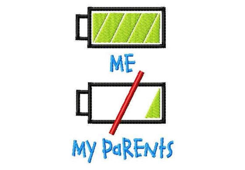 Battery Me My Parents Machine Embroidery Design 7 Sizes image 2