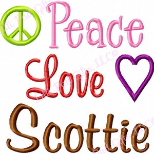 Peace Love Scottie  - Machine Embroidery Design - 5 Sizes