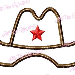 May include: A brown cowboy hat with a red star on the front.