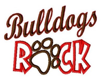 Bulldogs ROCK - Paw Print - Applique - Machine Embroidery Design -  6 sizes