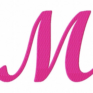 May include: A bright pink cursive letter M.
