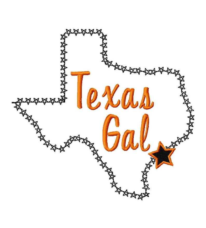 Texas Gal Texas Machine Embroidery Design 7 Sizes Outline and Applique image 1