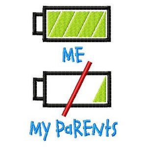 Battery - Me - My Parents - Machine Embroidery Design - 7 Sizes