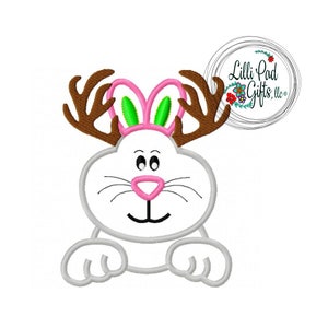 Bunny-Antlers-Applique - Machine Embroidery Design - 5 Sizes, Easter embroidery, bunny design, rabbit, lillipadgifts