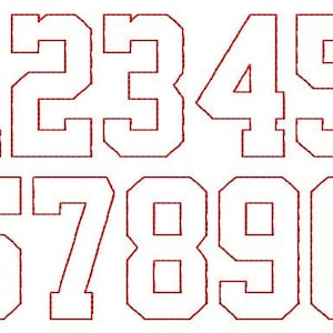 May include: Red outline of the numbers 1 through 0 in a blocky, bold font style.