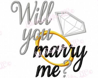 Will you marry me - Diamond Ring Applique - Machine Embroidery Design - 7 Sizes