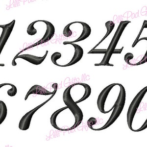 Puede incluir: N&uacute;meros bordados en negro del 1 al 0 en una fuente cursiva. Los n&uacute;meros se muestran sobre un fondo blanco. Los n&uacute;meros son de un dise&ntilde;o de bordado digital.