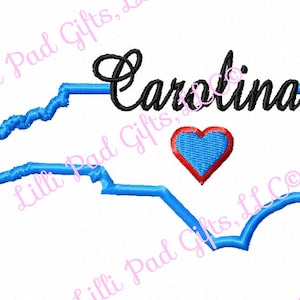 North Carolina - Carolina-Heart Machine Embroidery - 10 Sizes