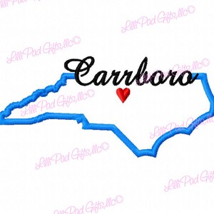North Carolina-Carrboro - Machine Embroidery Design -  4 sizes, 3 styles, North Carolina, state embroidery, Carrboro, lillipadgifts