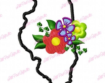 Illinois-Flowers - Applique - Machine Embroidery Design - 6 Sizes