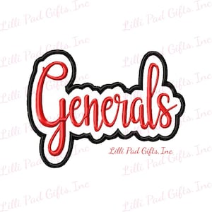 May include: A red "Generals" script design with a black outline and white background. The text is in a cursive font. The image also includes the text "Lilli Pad Gifts, Inc."