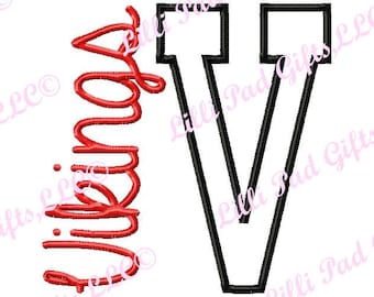 V-Vikings - Aplique - Diseño de bordado a máquina - 10 tamaños