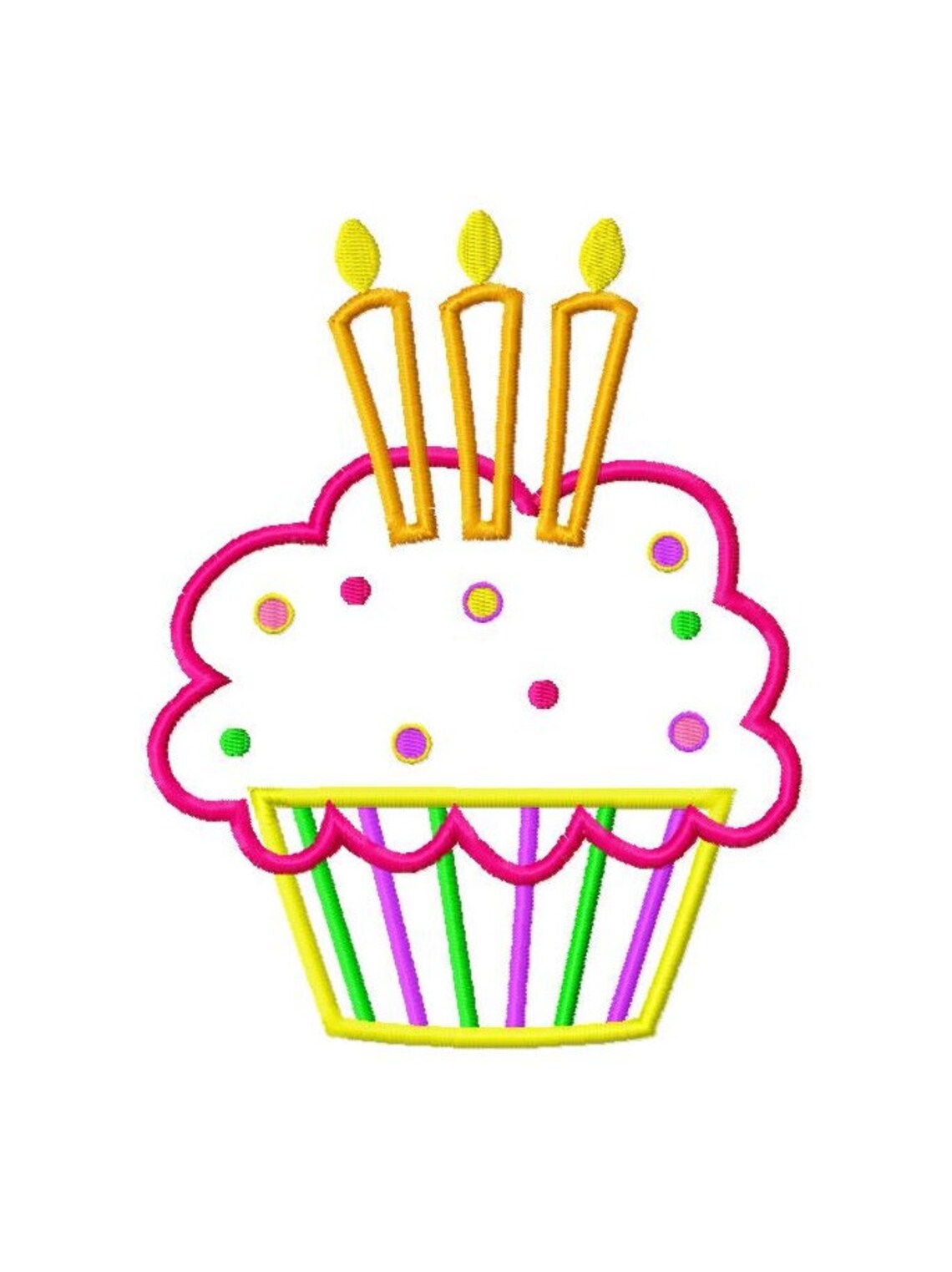 Cupcake Applique With 12or 3 Candles Machine Embroidery Etsy