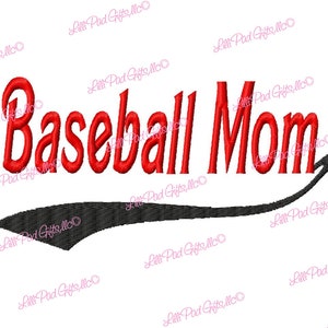 Baseball Mom - Swoosh - Machine Embroidery Design - 10 Sizes - 2 types