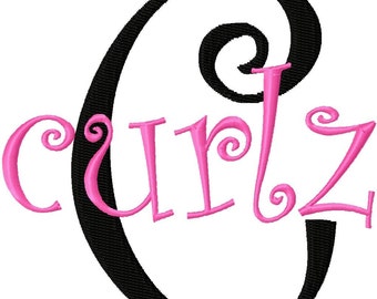 Curlz Machine Embroidery Font - Sizes 1",2",3",4" BUY 2 get 1 FREE, curly font, girl font, embroidery instant download font set