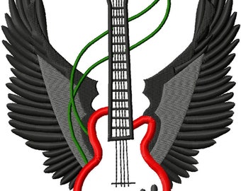 Guitar with Wings - Machine Embroidery Design - 8 Sizes