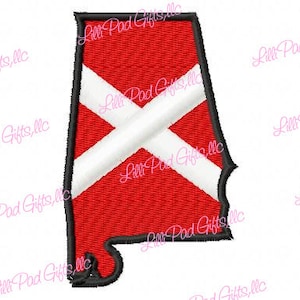 State of Alabama with Flag inside - Machine Embroidery - 8 Sizes