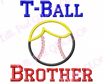 T-Ball Brother - Hair Baseball Applique - Machine Embroidery Design -  8 sizes