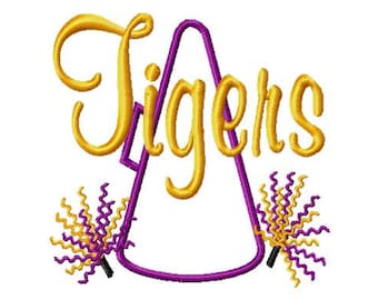 Megaphone-Pompoms - TIGERS - Applique - Machine Embroidery Design - 8 Sizes