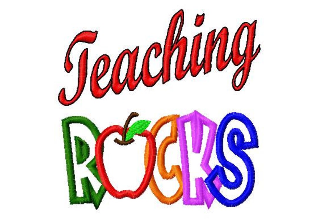 The Teaching Rocks Teaching ROCKS - Apple - Applique - Machine Embroidery Design - 8 Sizes ...