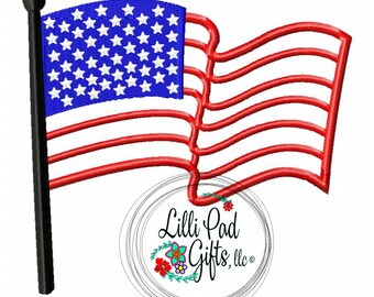 American Flag - Applique - Machine Embroidery Design - 7 Sizes, flag embroidery design, american flag applique, lillipadgifts