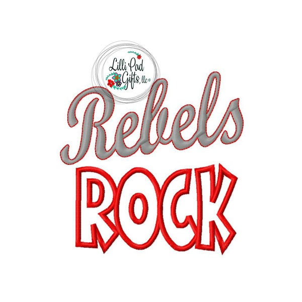 Rebels ROCK - Applique - 12 sizes - Machine Embroidery Design, Instant Download, Rebel, Rebels Mascot, Rock, embroidery applique