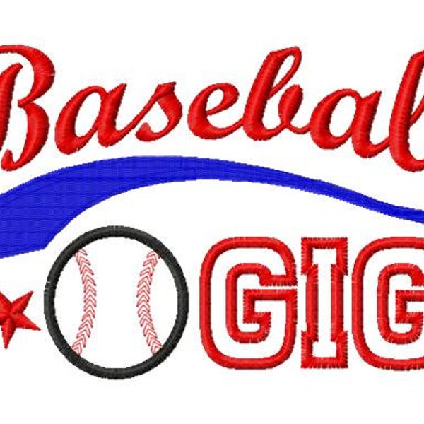 Baseball Swoosh - GIGI - Applique - Machine Embroidery Design - 6 Sizes