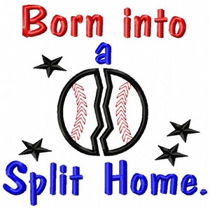 Born into a Split Home - Cracked Baseball Applique - Machine Embroidery Design - 8 Sizes