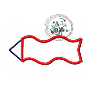May include: Red and blue wavy banner with a pointed end. The banner is blank and ready for text or a design.