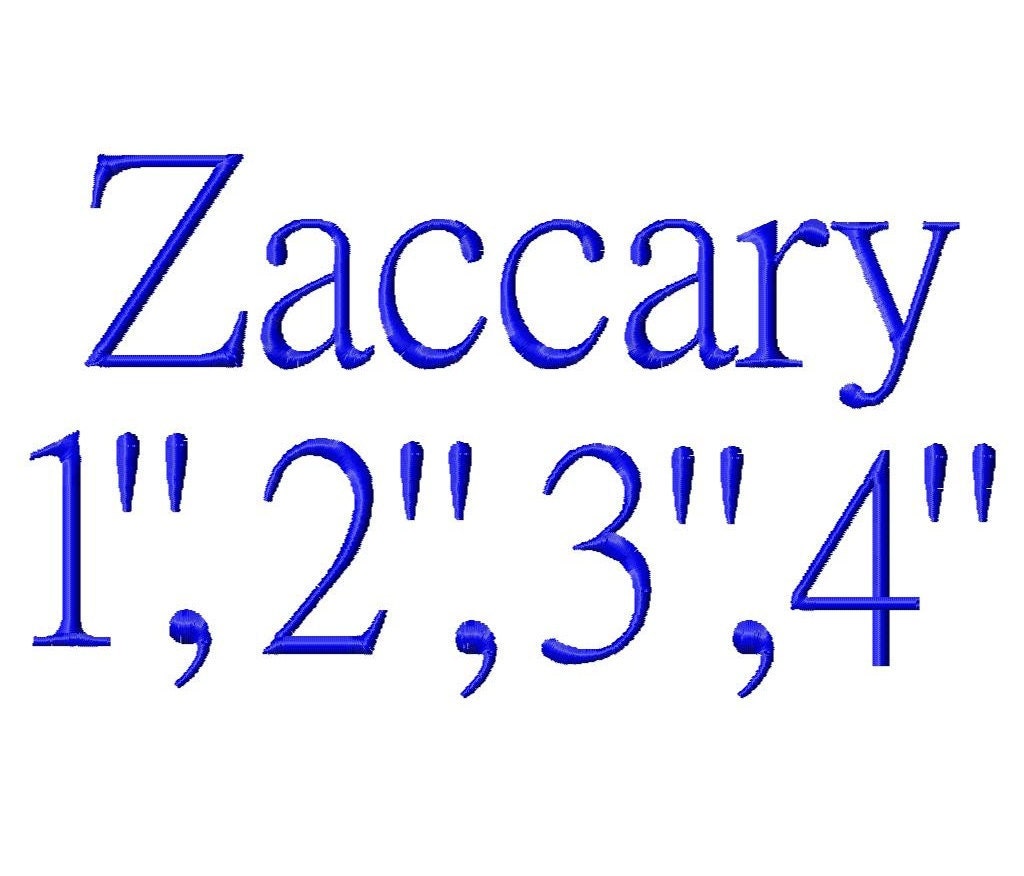Zaccary Machine Embroidery Font - Sizes 1",2",3",4&quo…
