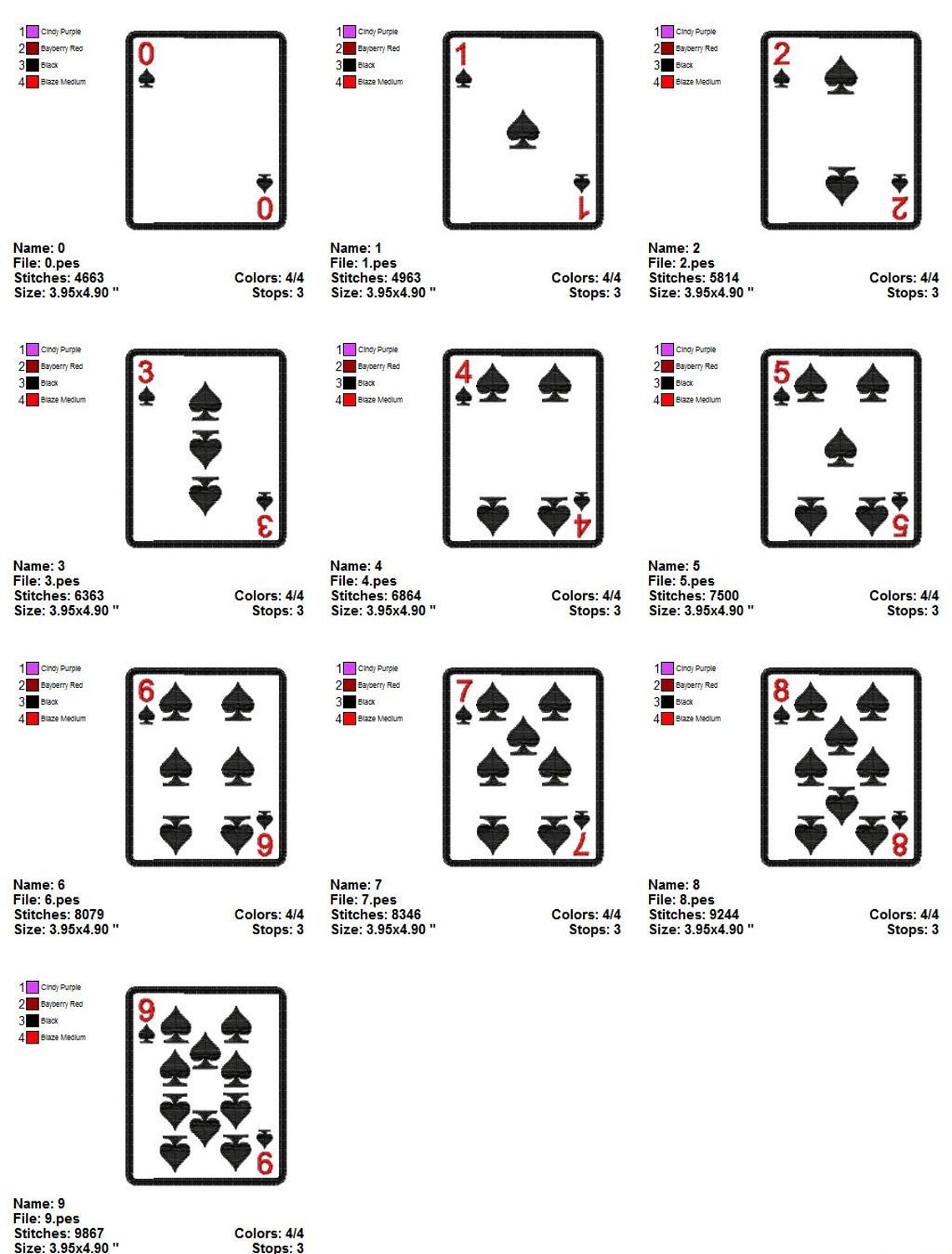 Playing Cards Spades Applique With Numbers 09 Machine Etsy