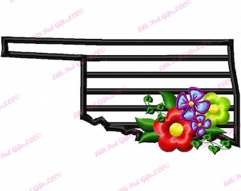 Oklahoma-Flowers - Applique - Machine Embroidery Design - 5 Sizes, oklahoma, flowers, OK, state, embroidery design