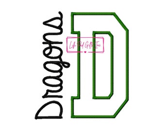 D-Dragons - Applique - Machine Embroidery Design - 10 sizes, Dragons, school, mascot, embroidery applique, embroidery design, D Dragon
