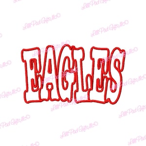 May include: Red embroidered design of the word "EAGLES" in a retro style font.